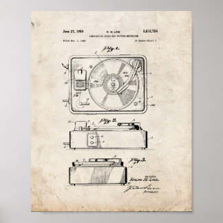 Record Player Patent - Altes Aussehen Poster