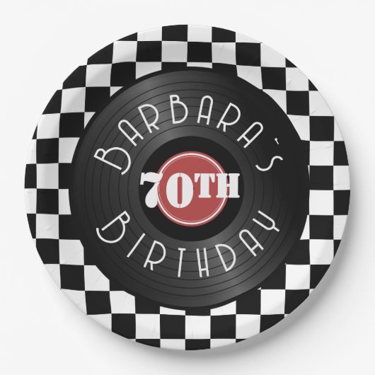 Record Player Rock N Roll Themed Birthday Party Pappteller (Vorderseite)