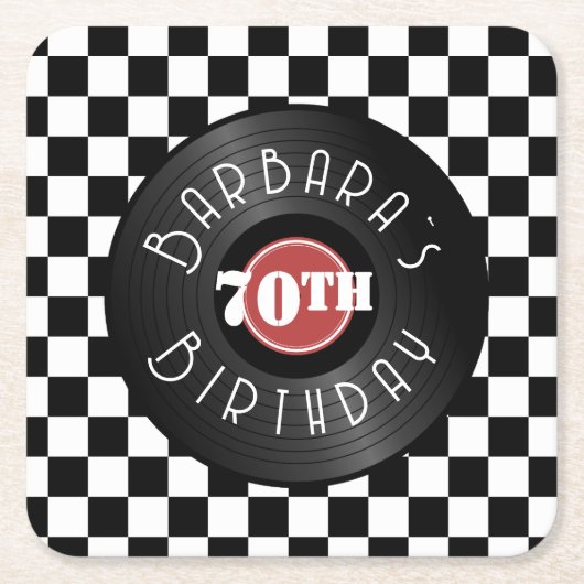 Record Player Rock N Roll Themed Birthday Party Rechteckiger Pappuntersetzer (Vorderseite)