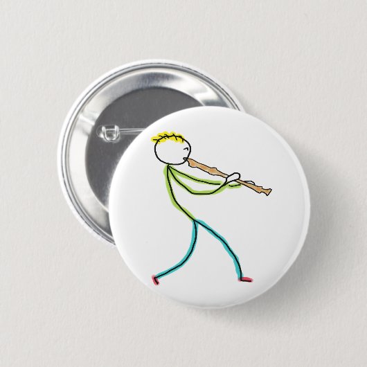 Recorder Playing Stickman Button (Vorne & Hinten)