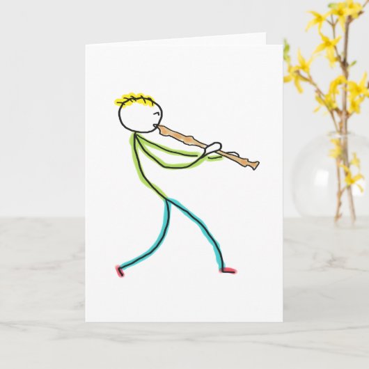 Recorder Playing Stickman Karte (Gelbe Blume)