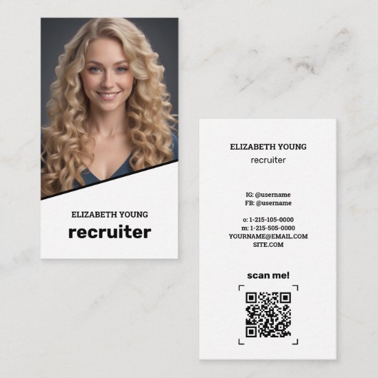 Recruiter Custom Foto und QR Visitenkarte (Vorne/Hinten)