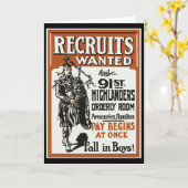 Recruitment 91st Highlanders Bagpiles WWI Karte (Gelbe Blume)