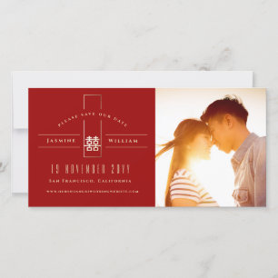 Rectangle Double Happiness Chinese Wedding Foto Save The Date