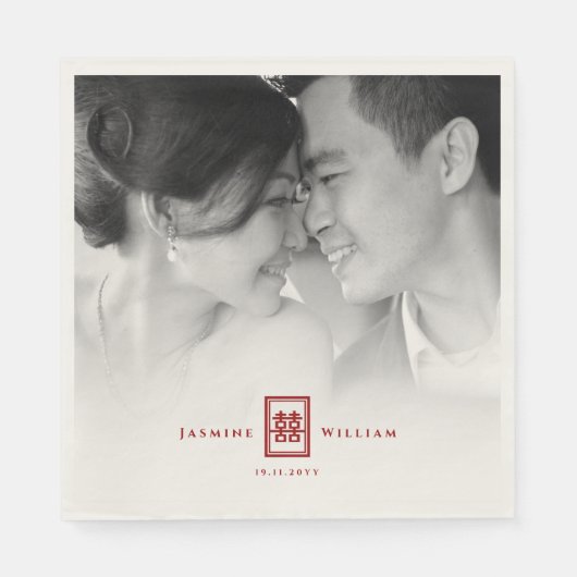 Rectangle Double Happiness Chinese Wedding Foto Serviette (Vorderseite)