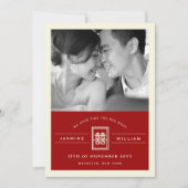 Rectangle Double Happiness Foto Chinesische Hochze Ankündigung (Vorderseite)