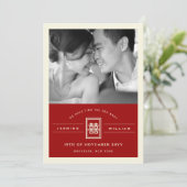 Rectangle Double Happiness Foto Chinesische Hochze Ankündigung (Stehend Vorderseite)