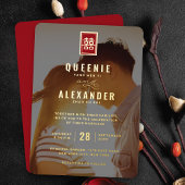 Rectangle Double Happiness Foto Chinesische Hochze Folieneinladung