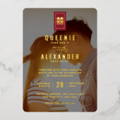 Rectangle Double Happiness Foto Chinesische Hochze Folieneinladung (Vorderseite)