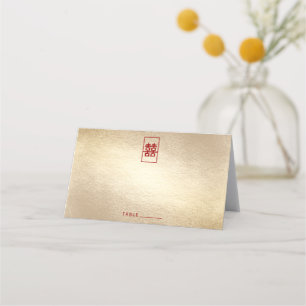 Rectangle Double Happiness Gold Chinese Wedding Platzkarte