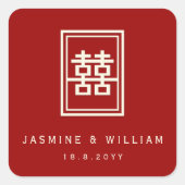 Rectangle Double Happiness Klassische chinesische Quadratischer Aufkleber (Vorderseite)