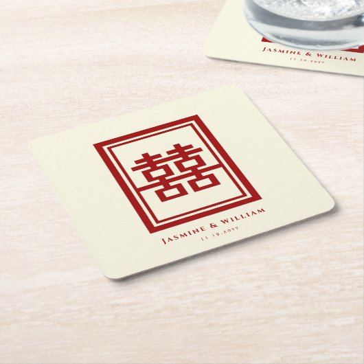 Rectangle Double Happiness Klassische chinesische  Rechteckiger Pappuntersetzer (angewinkelt)