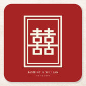 Rectangle Double Happiness Klassische chinesische Rechteckiger Pappuntersetzer (Vorderseite)