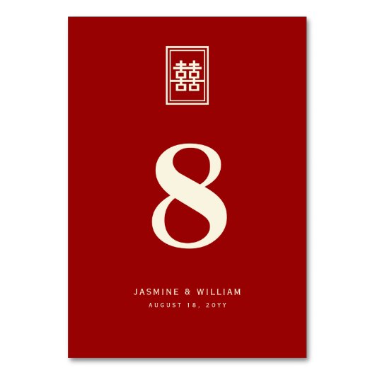 Rectangle Double Happiness Klassische chinesische  Tischnummer (Rückseite)