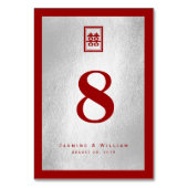 Rectangle Double Happiness Silver Chinese Wedding Tischnummer (Rückseite)