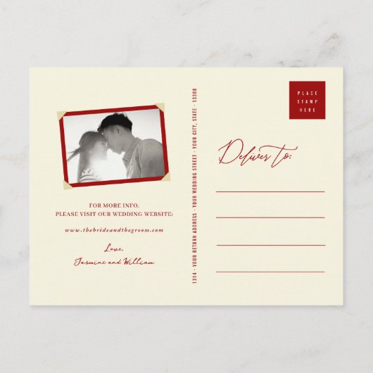 Rectangle Double Happy Chinese Save the Date Ankündigungspostkarte (Rückseite)