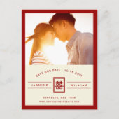 Rectangle Double Happy Chinese Save the Date Ankündigungspostkarte (Vorderseite)