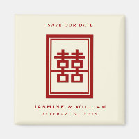 Rectangle Double Happy Chinese Save the Date