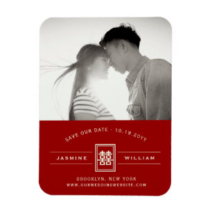 Rectangle Double Happy Chinese Save the Date Magnet