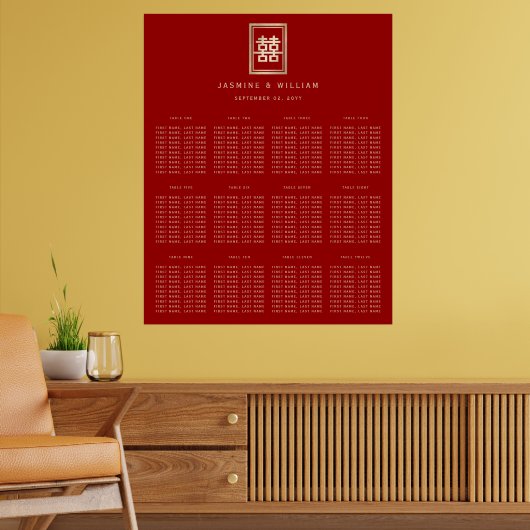Rectangle Double Xi Chinese Wedding Chart Poster (Wohnzimmer 2)