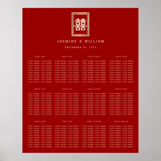 Rectangle Double Xi Chinese Wedding Chart Poster (Vorne)