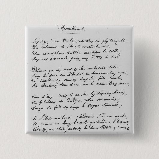Recueillement', unterzeichnetes Sonett, 1861 Button (Vorderseite)