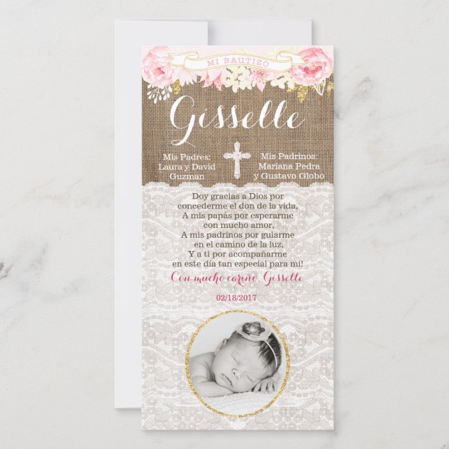 Recuerdo de Bautizo, tarjeta de recuerdo (Vorderseite)