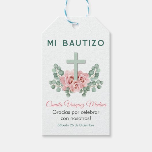 Recuerdos para Bautizo Cross und Blätter Taufe Geschenkanhänger (Vorderseite)