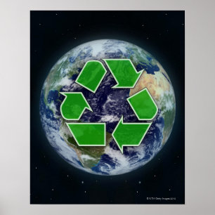 Recyceln des Symbols und der Planetenerde Poster