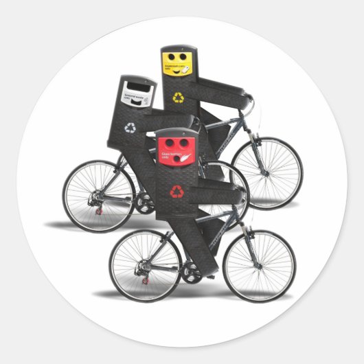 Recycelnd Bins mit dem Fahrrad Runder Aufkleber (Vorderseite)