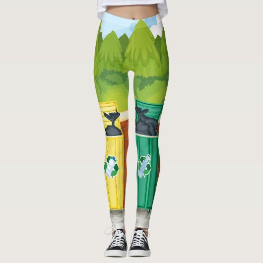 Recycelnd Bins Müll Müllabfuhr Leggings (Vorderseite)