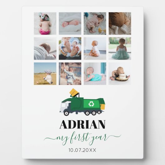 Recycelnd Garbage Truck Baby Boy 1. Jahr Fotos Fotoplatte (Vorderseite)