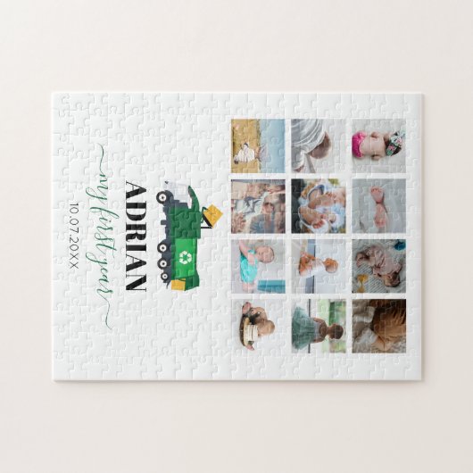 Recycelnd Garbage Truck Baby Boy 1. Jahr Fotos Puzzle (Horizontal)