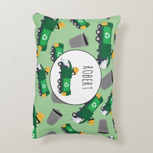 Recycelnd Garbage Truck Muster Boys Name Dekokissen (Rückseite(Vertikal))
