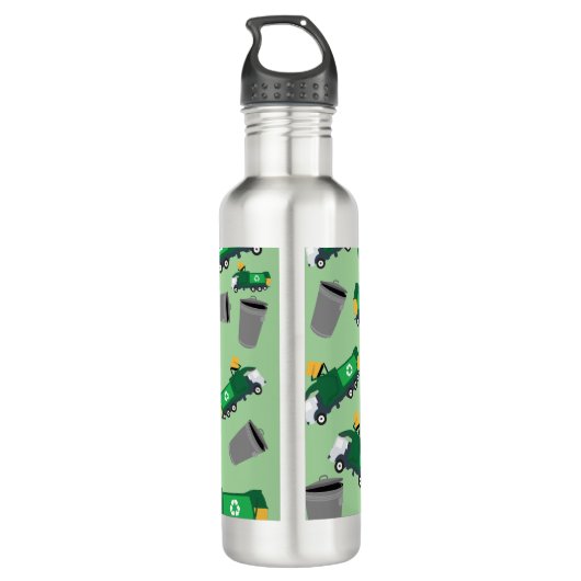 Recycelnd Garbage Truck Muster Boys Name Edelstahlflasche (Rückseite)