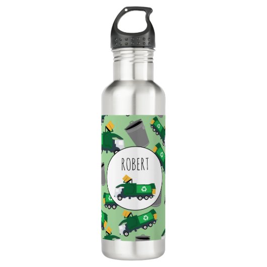 Recycelnd Garbage Truck Muster Boys Name Edelstahlflasche (Vorderseite)