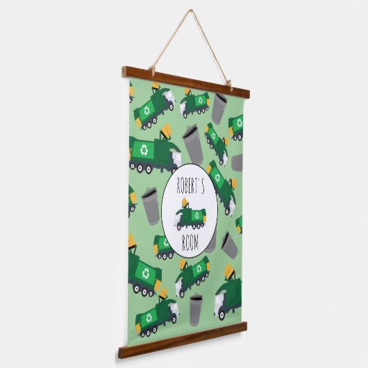 Recycelnd Garbage Truck Muster Boys Name Wandteppich Mit Holzrahmen (Gewinkelt)