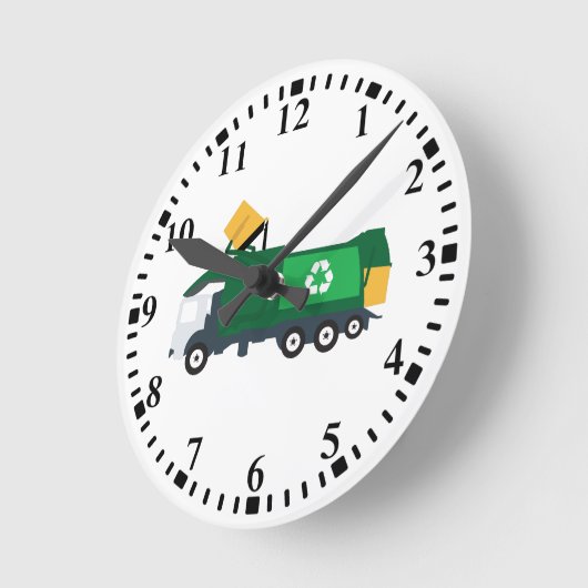 Recycelnd Müllwagen Runde Wanduhr (Winkel)