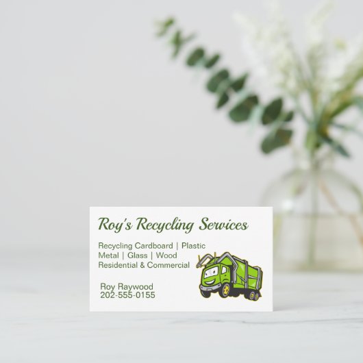 Recycelnd Müllwagen Visitenkarte (Stehend Vorderseite)