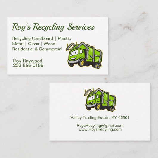 Recycelnd Müllwagen Visitenkarte (Vorne/Hinten)