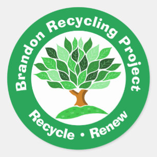Recycelnd Projekt. Recycle & Erneuerung. Runder Aufkleber