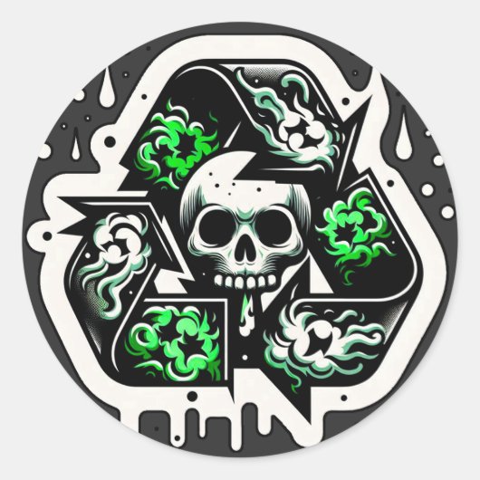 Recycelnd Signatur Skull Graffiti Runder Aufkleber (Vorderseite)