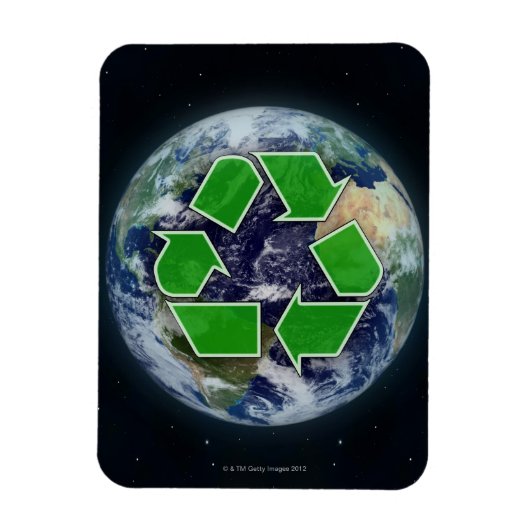 Recycelnd Symbol und Erde Magnet (Vertikal)