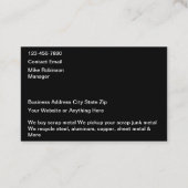 Recycelnd und Junk Yard-Visitenkarten für Metalle Visitenkarte (Rückseite)