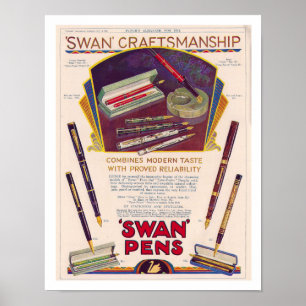 RECYCELTE KUNST: 1931 SWAN PEN ANZEIGE  POSTER