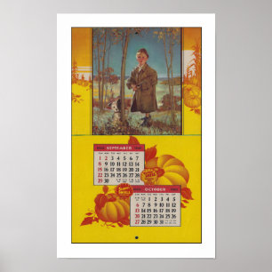 RECYCELTE KUNST: 1940 Kalenderblatt HERBST OKTOBER Poster