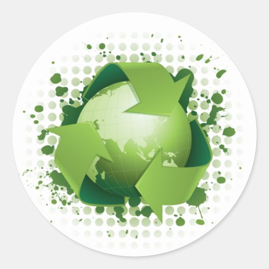 RECYCLE GREEN PLANET RUNDER AUFKLEBER (Vorderseite)