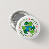 Recycle, Wiederverwendung, Erneuerung, Überdenken. Button (Vorne & Hinten)
