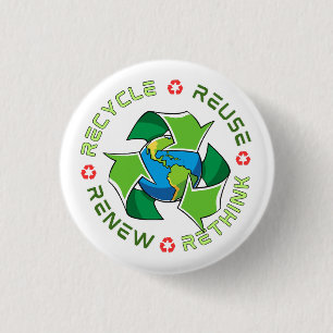 Recycle, Wiederverwendung, Erneuerung, Überdenken. Button