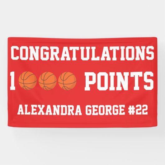 Red 1000 Basketball Career Points Scorer Player Banner (Horizontal)